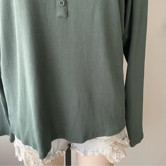 Torrid Ribbed Square Neck Henley Long Sleeve Top Blouse Shirt Green Plus Size 2 - Picture 4 of 8